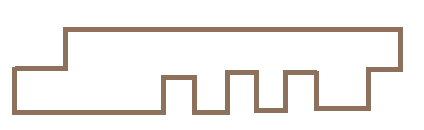 Shadow-gap half-lap charred timber cladding profile outline (indicative outline, not to scale)