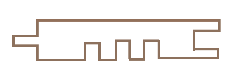Tongue and groove charred timber profile outline (indicative outline, not to scale)