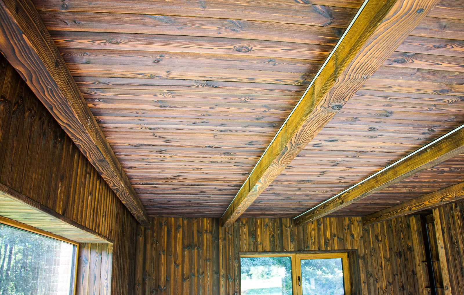 Charred timber surface prepared for an interior material sample